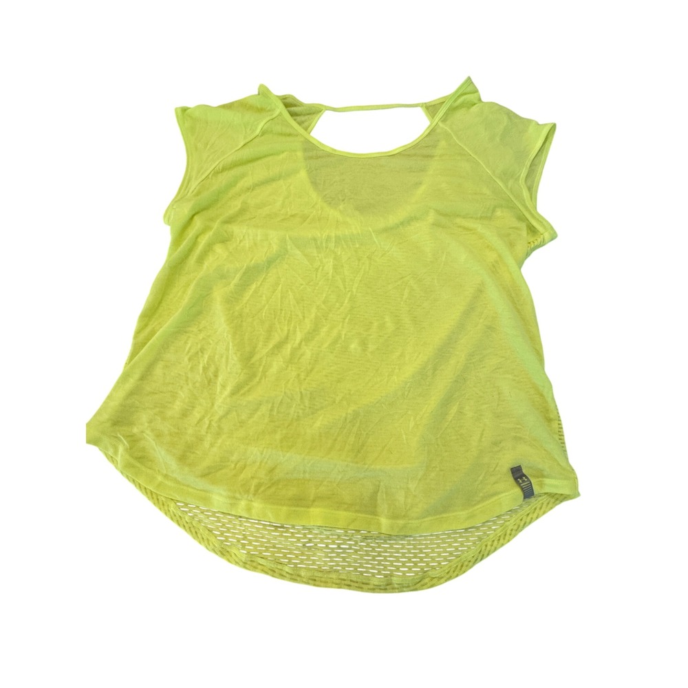 Under‎ Armour HeatGear Short Sleeve Workout Top Womens XL Neon Open Back Mesh